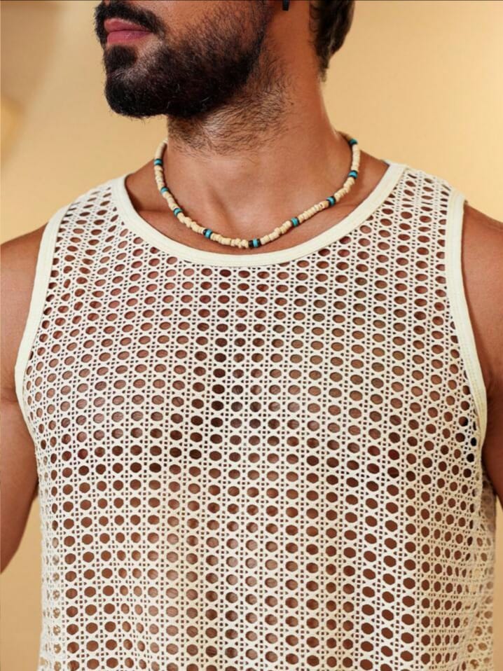 Men's mesh sleeveless see-through tank top